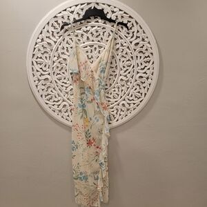 Tularosa Wrap Dress in Cream with Floral Accents